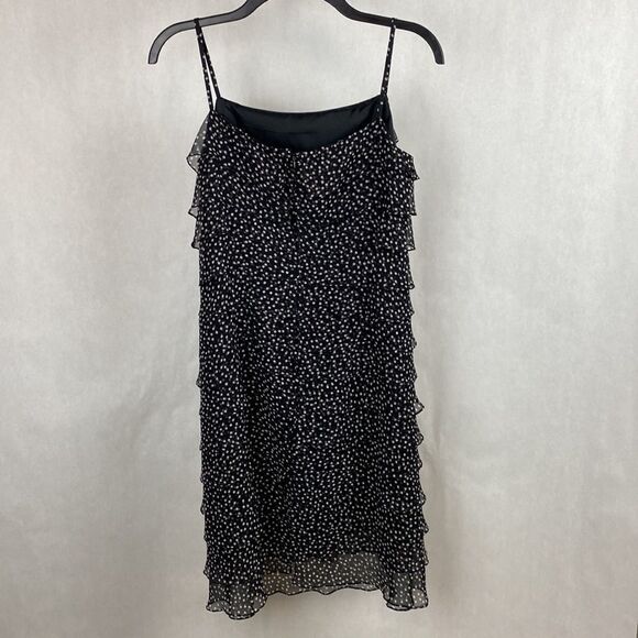 Talbots Pure Silk Layer Ruffle Dress 4 Petite 4P Black Dots Spaghetti Straps - Picture 5 of 12